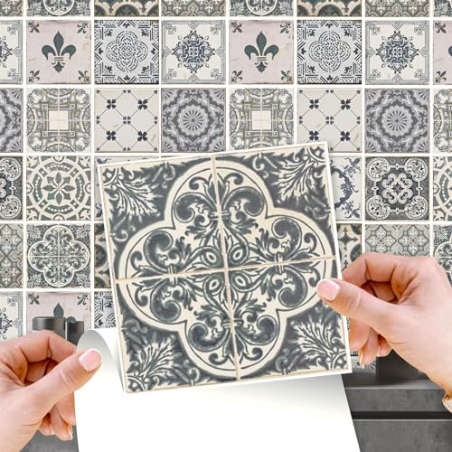 WALPLUS 96 Stück 15x15cm Weinlese-Blau Blau Wandfliesen Aufkleber Schälen und Kleben Backsplash Abziehbilder Startseite Dekore Aufkantung für Küche Badezimmer Kacheln Farbe auf Wand Wohnen Zimmer