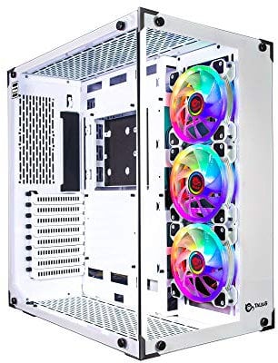 TALIUS Caja Gaming Cronos Frost. PC de Juego de Torre ATX de Cristal Templado. Incluye 3 Ventiladores Iris ARGB más centralita, 4 filtros Anti Polvo imantados (Blanco)