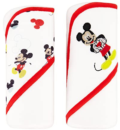 Disney Cudlie Baby Boy Mickey Mouse 2 Pack Rolled/Carded Hooded Towels in Happy Place Print