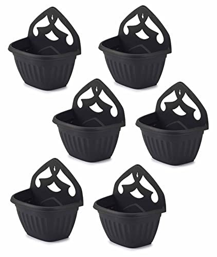 HOMION Athens wall flower planter Garden plant wall mount basket 32cm (Black, 6)