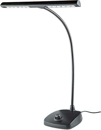 K&M Konig & Meyer 12298.090.55 Piano Lamp | Sturdy Music Light to Prevent Eye Strain | 3000 K, 12 LEDs, 2500 Lux and Variable Dimmer | 16.338 Gooseneck with Stable Stand for Optimum Position | Black