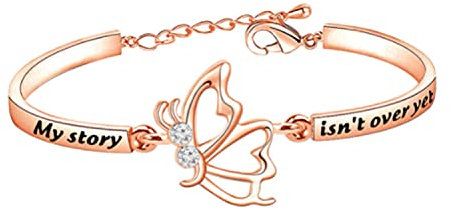 Semikolon Schmetterling Armband My Story Isn't Over Yet, Stahlfarbe, Edelstahl, 2.5, 15 cm, Hummer-Frühling, Standardgliederkette, Kette, Armband