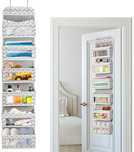 Over The Door Organizer Hanging Storage Bag with 6 Clear Window Pocket Organiser Closet Wardrobe Storage Organizer for Clothes, Lingerie, Toys, Cosmetics, Toiletries, Handbags and More Accessories