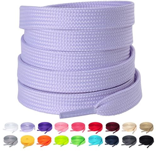 Olukssck 2 Paires Lacets Plats, Lacets Durable de Remplacement de 10mm de Qualité Pour Chaussures de Sport, Chaussures de Ville, Plusieurs Couleurs Et Longueurs, Violet clair, 120cm