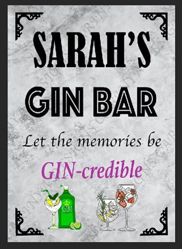 Gin Bar Personalised she shed garden bar pink gin tonic wall plaque metal sign (A4 (200x280mm) Approx)