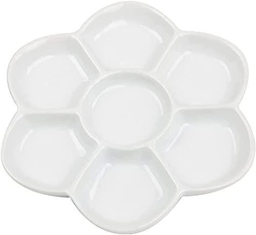 feedal Palette de mélange de peinture aquarelle en porcelaine et céramique à 7 puits en forme de marguerite pour eau, huile ou acrylique (11,2 cm) Blanc FD-5