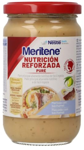Meritene Nutrición Reforzada Puré de Merluza con Bechamel | 300 g | Rico en proteínas · Con vitamina C, D y calcio · Fácil ingesta para disfagia