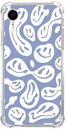 Blue White Trippy Smiley Face Phone Case for iPhone XR, Cute Funny Melted Face Case for Girls Women Boys Men, Unique Trendy TPU Bumper Case for iPhone XR