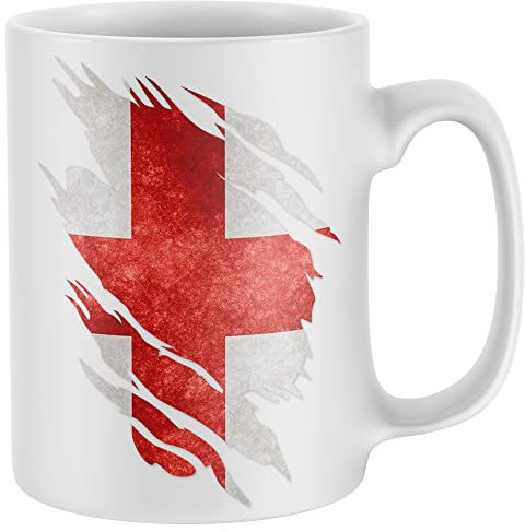 Purple Print House England Torn Mug, Rugby Gifts, England Flag Torn, English Gift, English Rugby Coffee Tea Cup, England Present For Men Women Kids, One Size, White