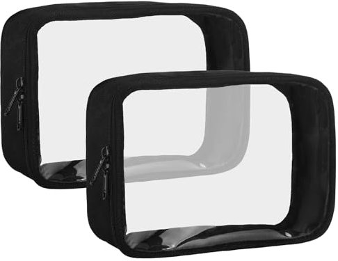 Kulturbeutel Transparent Kulturtasche PVC Flugzeug Beutel Flüssigkeiten Kosmetiktasche Reise Kosmetikbeutel Durchsichtige Tasche Handgepäck-Reisezubehör Toilettentasche Wasserfest für Damen Schwarz