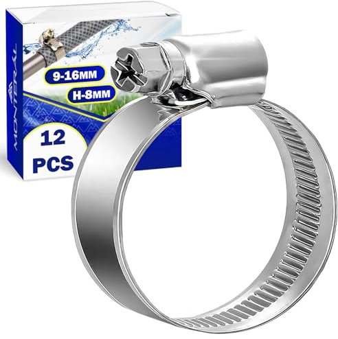 12 Pièces Collier de Serrage Métallique Ø 9-16 mm - Bague de Serrage pour Tuyau de Piscine Jardin Machine a Laver Conduite à Eau - MONTERAL