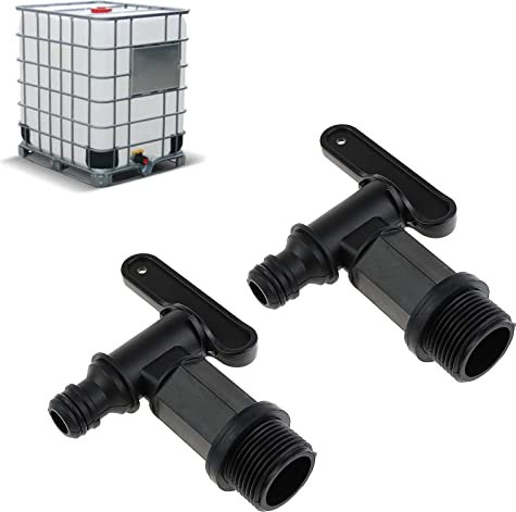 2 Stück Auslaufhahn für Regentonne, 3/4 Wasserhahn für Regentonne, Kunststoff Ersatz-Hahn, Gewindeanschluss Auslaufhahn für Hausgarten Wasseranschlüsse (Schwarz)