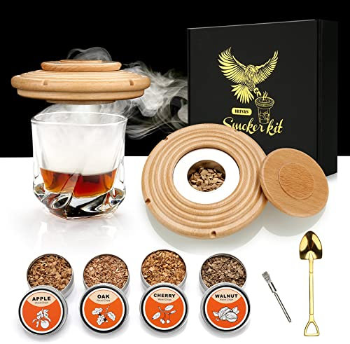 Cocktail Smoker Kit, Cocktail-Räucherset mit 4 Holzchips, Geschenke für Männer, Old Fashioned Whiskey Smoker Drinks Kit, Cocktail Zubehör Für Whiskey, Getränke, Kaffee, Bourbon, Fleisch-Buche