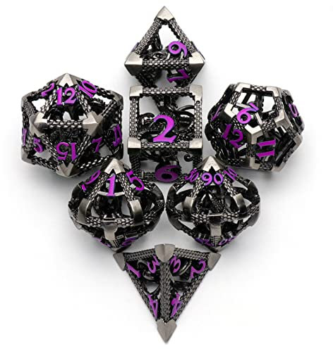 DND Würfel, Metall Spielwürfel Dungeons and Dragons Würfel Set HNCCESG Hohle 3D Cthulhu D&D Würfel Polyedrische Würfelset für Pathfinder RPG DND Dice Set W20 W12 W10 W8 W6 W4 (Cthulhu Violett Nummer)