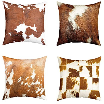Homewish Kuh Druck Kissenbezüge 40x40 Zoll, Reversibel, Bauernhaus Western Farm Tierhaut Design für Haus Schlafzimmer Dekor, Braun