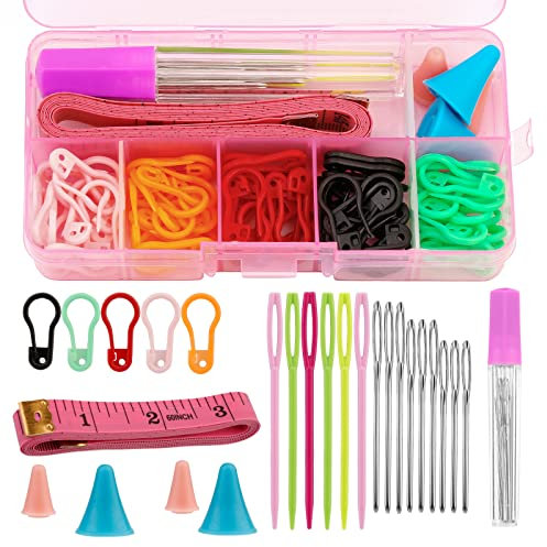 Namner Maschenmarkierer, Strickzubehör Maschenmarkierer, 75 Stk Kunststoff Strickmarkers, Bunt Häkelclips Bulk, mit 9 großäugigen stumpfen Handnähnadeln, Aufbewahrungsflasche und Aufbewahrungsbox