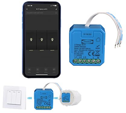 Interruptor WiFi Mini módulo, 3 vías, mando a distancia de 220 V, módulo de temporizador, funciona en paralelo con interruptor original, compatible con Alexa Echo y Google Home,