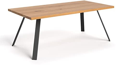 Tisch Lige aus Naturholz im Loft-Stil, mit Holzplatte, im unterschiedlich Größen 220x100 cm aus echtem Holz, robuster Tisch aus massivem Eichenholz für Esszimmer mit rustikalen Metallbeinen