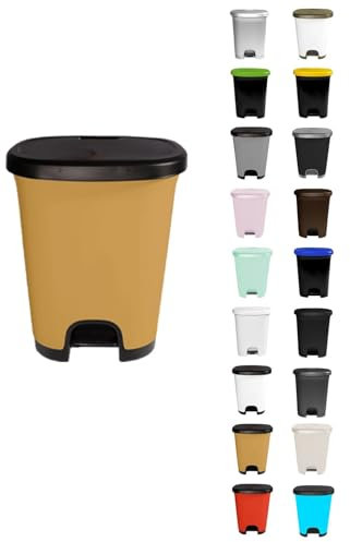JARDIN202 - Cubo basura plástico moderno | Apertura con pedal | Cubo reciclar | 27 litros (Negro - Oro)