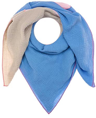 Zwillingsherz Musselin Viereckstuch mit Wolle für Damen Mädchen Jungen-Hochwertiges Baumwoll-Halstuch mit Blockstreifen– Übergangsschal-Strick-Waren für Frühjahr Herbst Winter, Beige Rosa Hellblau