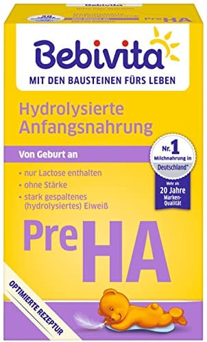 Bebivita PRE HA (5 x 500g), hydrolysierte Anfangsmilch von Geburt an, enthält nur Lactose als Kohlenhydrat, gut zum Zufüttern