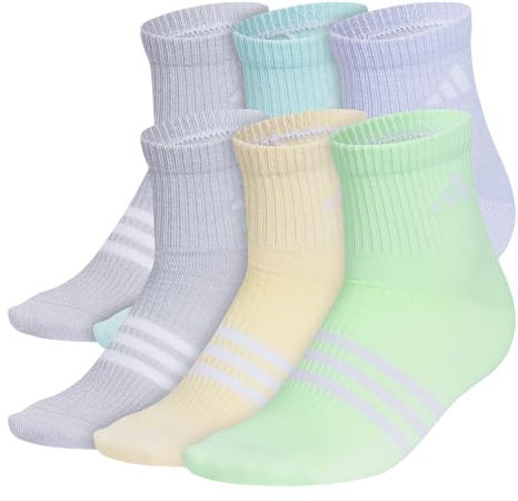 adidas Superlite 3.0 - Calcetines deportivos para niñas (6 unidades, ajuste alto hasta el tobillo, con acolchado y calcetines de compresión para el arco del pie), Morado Morado/Energy Aqua/Clear Onix