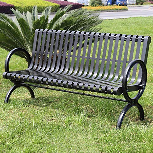 Gartenbank für den Außenbereich, Terrasse, Garten, Veranda, Innenhof, Metallguss, Aluminium, Parkbank mit Rückenlehne und Handlaufen, für Hinterhof- und Rasensitze für 2 - (schwarz, B 150 cm)