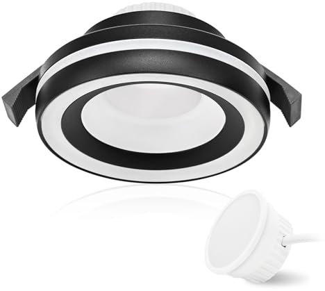 KYOTECH LED Spot Einbaustrahler 230V 5W IP44 Deckenspots Ultra Flach Deckenstrahler 3000K Warmweiß Einbauspots Aluminium/Acryl Einbauleuchten Ø68 mm 400lm für Badzimmer Wohnzimmer Rund Schwarz