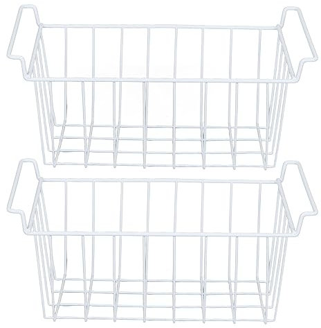 Wire Storage Freezer Baskets, Refrigerator Organizer Bins with Handles, Large Household Wire Storage Basket Bins Organizer for Kitchen, Pantry, Freezer, Cabinet, Closets (L 44.5cm X W 24.5cm X H 20cm)