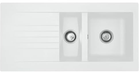 Liquida KAV150WH 1.5 Bowl Composite Reversible White Kitchen Sink and Waste Kit