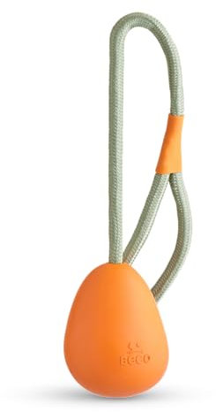 Beco Hundespielzeug - Naturkautschukball an einem Seil Spielzeug für Hunde Eierform Orange