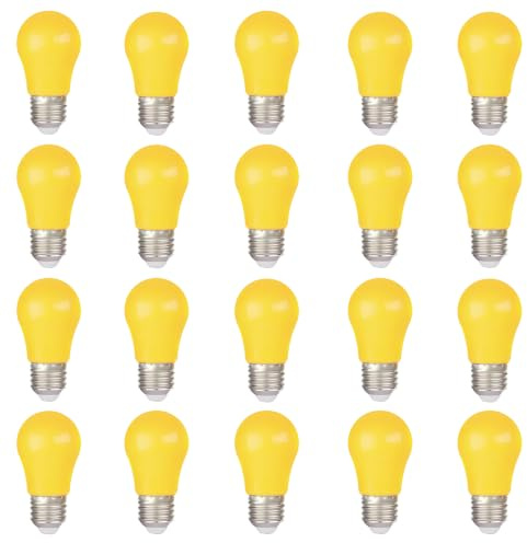 WULUN 20er Set Farbige LED Leuchtmittel 3W E27 Beleuchtung Glühbirnen, 220V AC LED Leuchtmittel Birnenform für Außen und Innen Party Deko, Nicht Dimmbar, Farbe Gelb