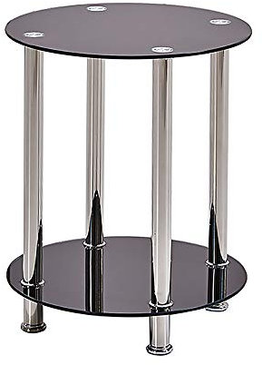 Pantanal Glass Round Sofa Table Side Table with Storage Shelf, Living Room 2 Tiers Small Coffee End Table for Corner Bedroom Little Nightstand Beside Table Home Office Reception (Black, Round)