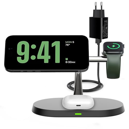 3 in 1 Magnetisches Kabelloses Ladegerät,kompatibel mit Magsafe Ladegerät für iPhone 16/15/14/13/12,mit PD-Adapter Faltbare schnelle Ladestation für Apple Watch 10/9/8/7/6/5 und Airpods Pro/4/3
