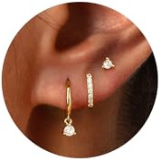 Freekiss Gold Stud Earrings for Women, Dainty Earring Set Simple Tiny 14K Gold Filled CZ Hypoallergenic Huggie Dangle Hoop Earrings Fashion Jewelry for Women Trendy Gifts
