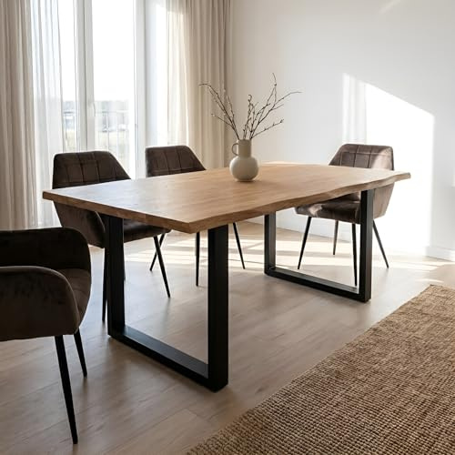 Krok Wood Esstisch Dublin aus Massivholz mit Metallbeine (Eiche, 180 x 100 x 75 cm)