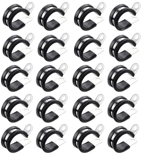 20 Pcs P Clips, Pipe Clamp, 12mm (1/2) Diameter Hose Rubber Lined Pipe Clamps, Stainless Steel Pipe Clips for Automotive Industrial Boat Wiring and Mounting Securing Gas Pipes