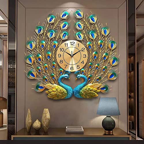 LUOYAOB Moderne Wanduhren 61 cm große Pfau-Wanduhr, Moderne Kristall-Metall-Wanduhr, Kunst, dekorative Digitale Wanduhr for Küche, Wohnzimmer, Schlafzimmer, Badezimmer, Büro, Zuhause