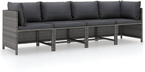 Tidyard 4-Sitzer-Gartensofa mit Auflagen Gartenmöbel Gartenlounge Sofa Sonnenliege Gartenliege Sonneninsel Rattansofa Loungesofa Gartenset Gartenbank Terrassensofa Grau Poly Rattan