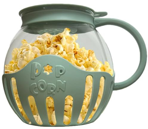 Microwave Popcorn Maker, 2.L Borosilicate Glass Popcorn Microwave Bowl with Lid and Handles, Microwave Borosilicate Glass Bowl & BPA, For kids Movie Nights