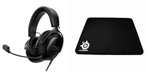 HyperX Cloud III – Kabelgebundenes Gaming-Headset, PC, PS5, Xbox Series X|S & SteelSeries QcK Heavy - Gaming-Mauspad - Stoff - Gummiunterseite - Schwarz (450mm x 400mm x 6mm)