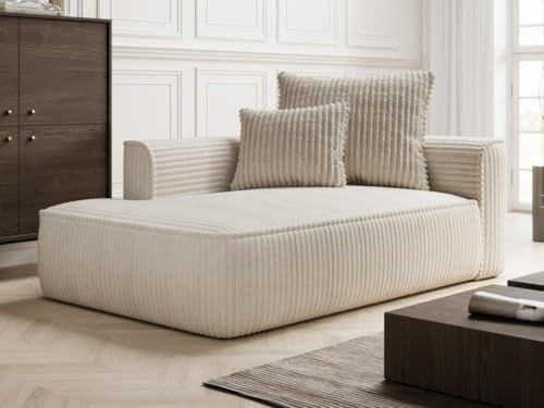 Vente-unique-Recamiere - linksseitig - grob Gerippter Cord - Beige - PINETA