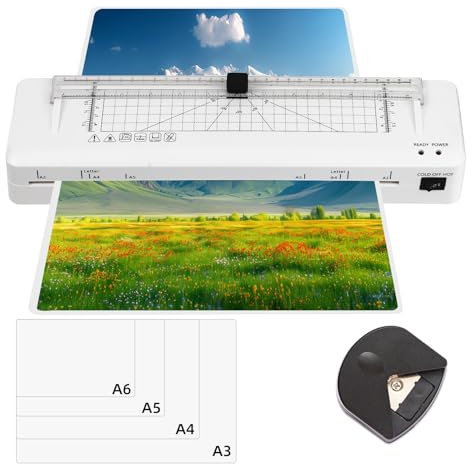 Plastifieuse, Plastifieuse A3 Machine avec Coupe-Papier intégré à Plastifier Thermique et à Froid, Plastification avec Arrondisseur D'angles pour A3 A4 A5 A6
