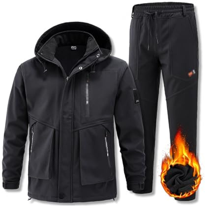 Yytcsjz Zweiteiliges Skianzug-Set Für Herren, Winddichter Warmer Verschleißfester Skianzug Mit Kapuze Für Herren 2-teiliges Set, Trendige Lockere Isolierte Wasserdichte Bergsteigerkleidung