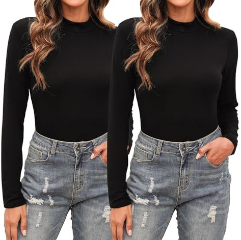 Totatuit Damen 2 Pack Langarmshirt Set Tee Oberteil Warm Slim Fit Basic Tops für kalte Tage