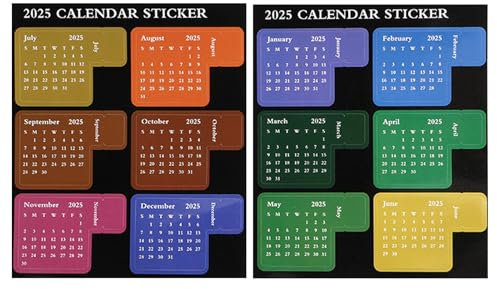 Generico 2025 Monthly Kalender Aufkleber | 12 Months Planungstabs 2025 Kalender | Small Colorful Planner Stickers, 4.57x5.35 Inches Adhesive Divider Page Marker Notebook Aufkleber für Erwachsene &
