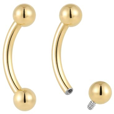 Pierced Koala (16G 12mm) 2 Stück Titan-Implantat Güteklasse 16G mit Innengewinde 8 mm – 14 mm Zungen-, Brustwarzen-, Augenbrauen-, Ohr- und gebogene Hantel Körperschmuck