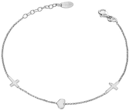 VLNET Amen Schmuck Armband mit Kreuz und Herz aus rhodiniertem 925er Silber Unisex, Taglia Unica, Sterling-Silber, Kein Edelstein