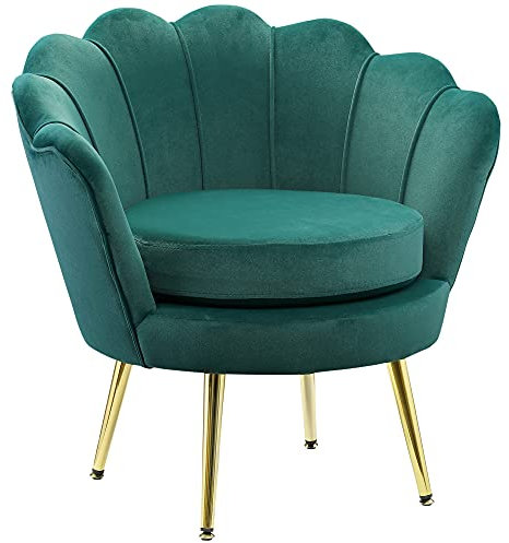 HOMCOM Fauteuil en Velours Style Coquillage avec Pieds en Métal Doré pour Salon, Chambre à Coucher, 76 x 67 x 74 cm, Vert Foncé
