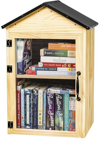 Little Library Box Outdoor, 2-Tier Little Library for Neighborhoods Community School, Weatherproof Solid Wood with Adjustable Shelf & Rust-Proof Hinges, Sharing books, Literature and Newspapers